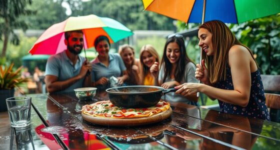 rainy outdoor pizza party