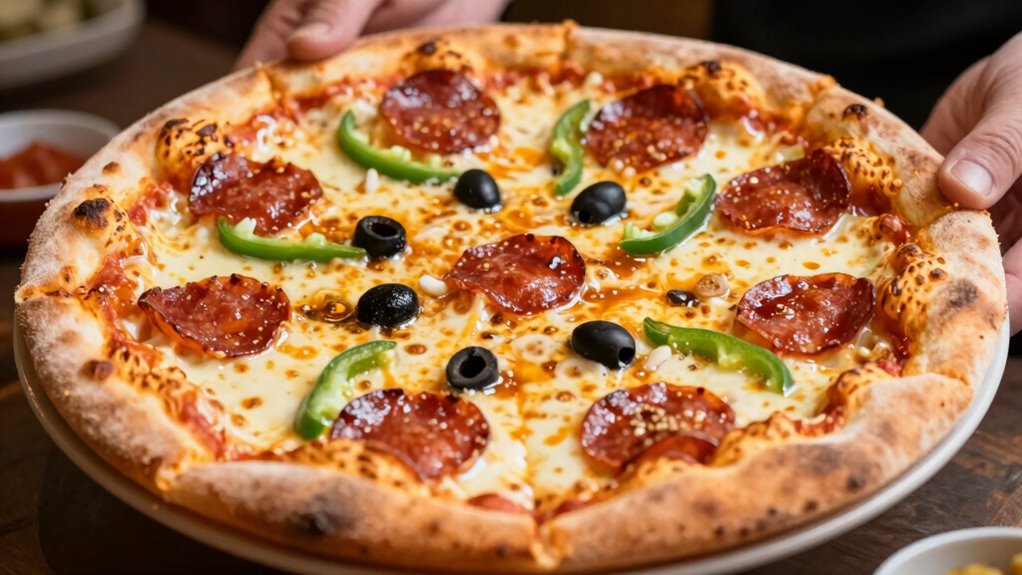 flip pizza carefully to preserve toppings