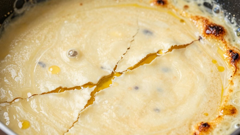 gentle heat prevents cheese splitting