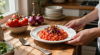 Tomato Risotto With Frizzled Red Onions